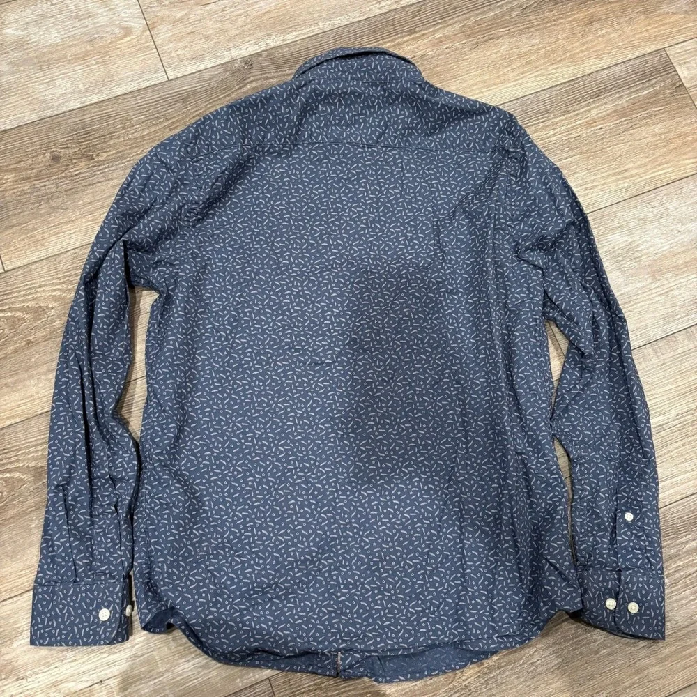 Banana Republic Untucked Fit Mens Blue Floral Organic Cotton Button Down Shirt M